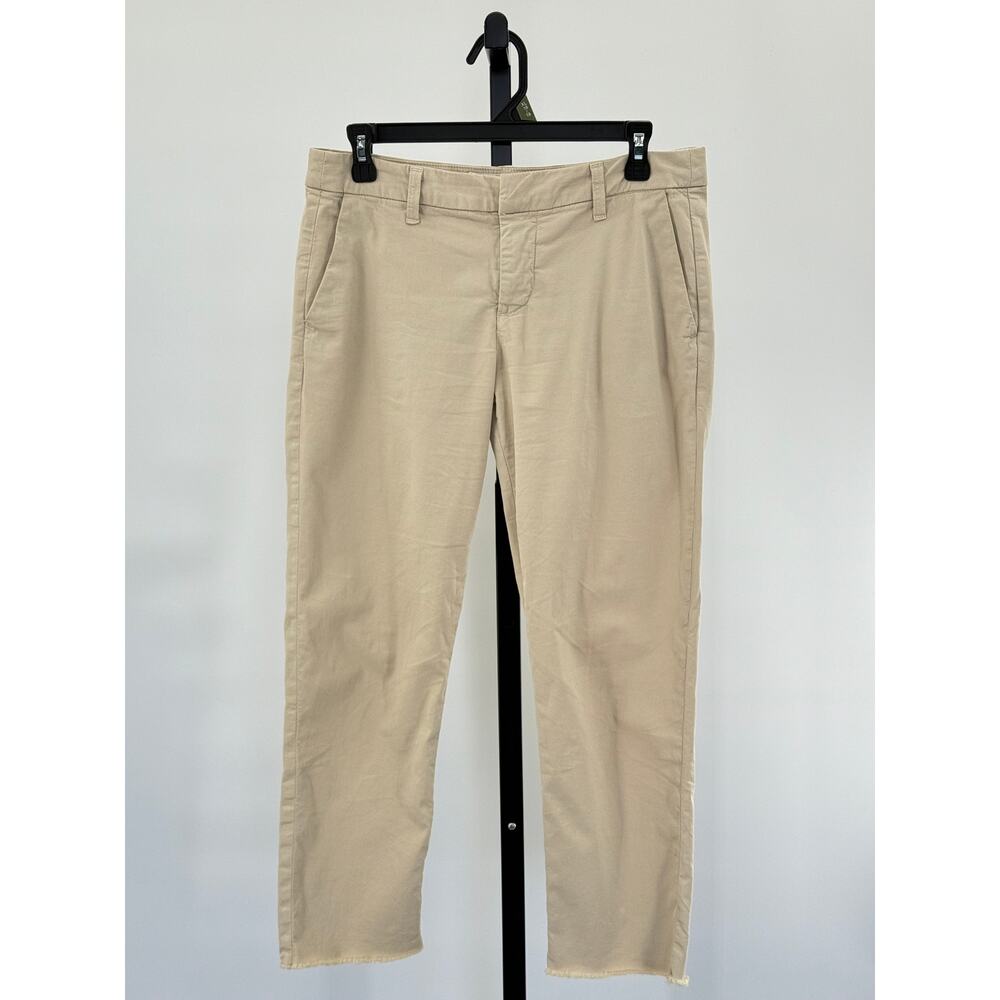 Frank & Eileen "Wicklow" Raw Hem Cropped Khaki Cotton/Flax 6 Pant Chino - Picture 2 of 8